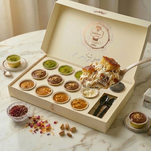 بوكس بسبوسة متنوعة من إنتاج بيكفن متوفر بـ عروض حصرية من جوديم، يظهر بتشكيلة نكهات الفستق واللوتس والقشطة.